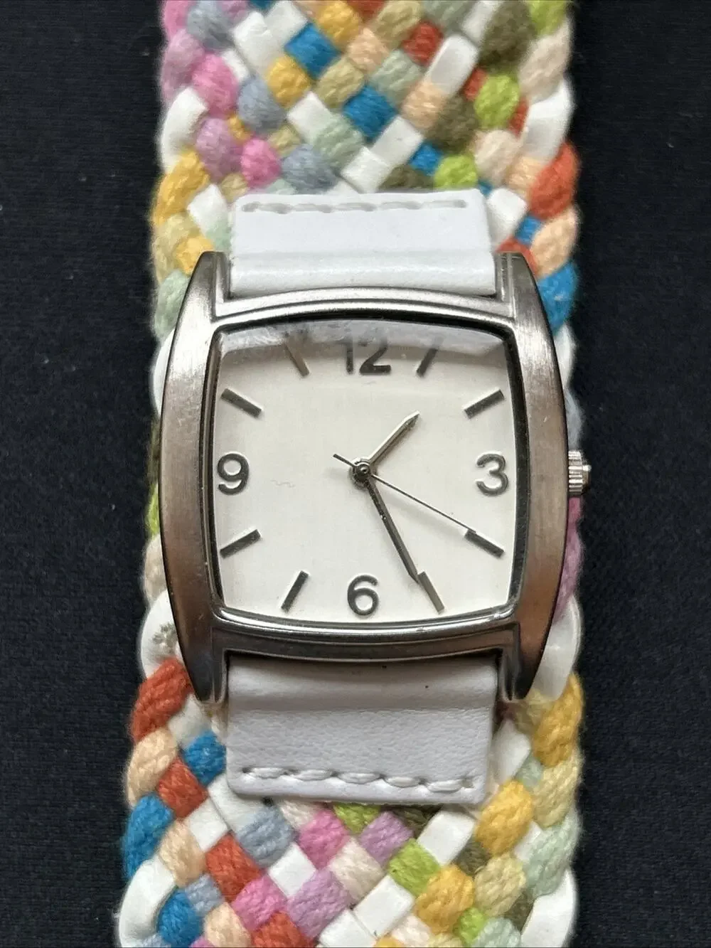 Silver Tone Multicolored Braided Band Women’s Quartz Watch
